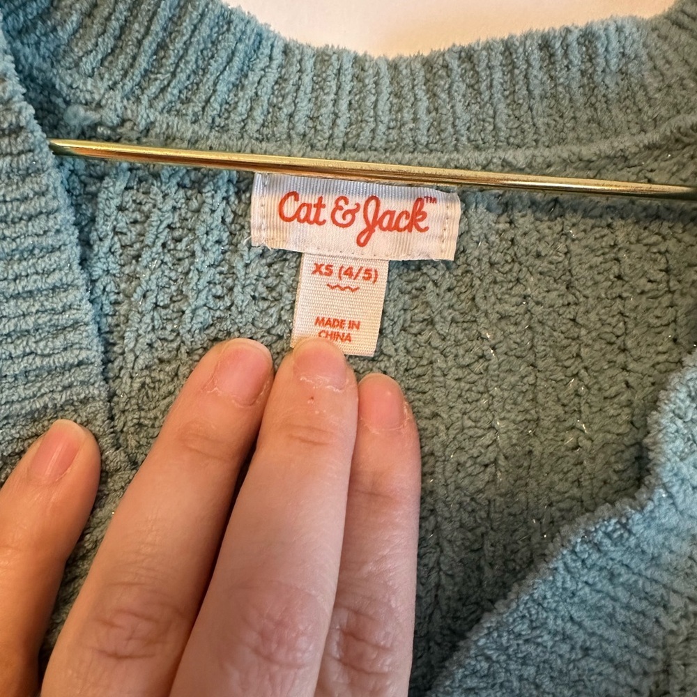 Cat & Jack Cozy Teal Button-Up Sweater - Picture 2 of 4